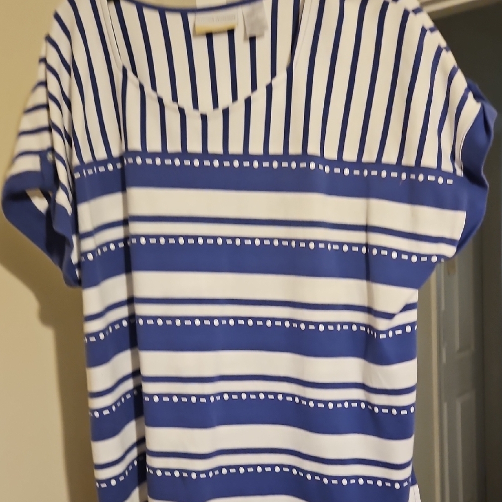 Alfred Dunner Navy and White Striped Tee/used polyester cotton a spot on front